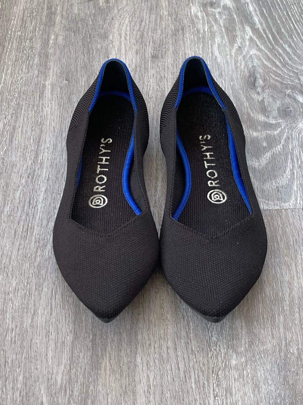 Rothy's The Flat Black Knit Pointy Flats Size 8.5